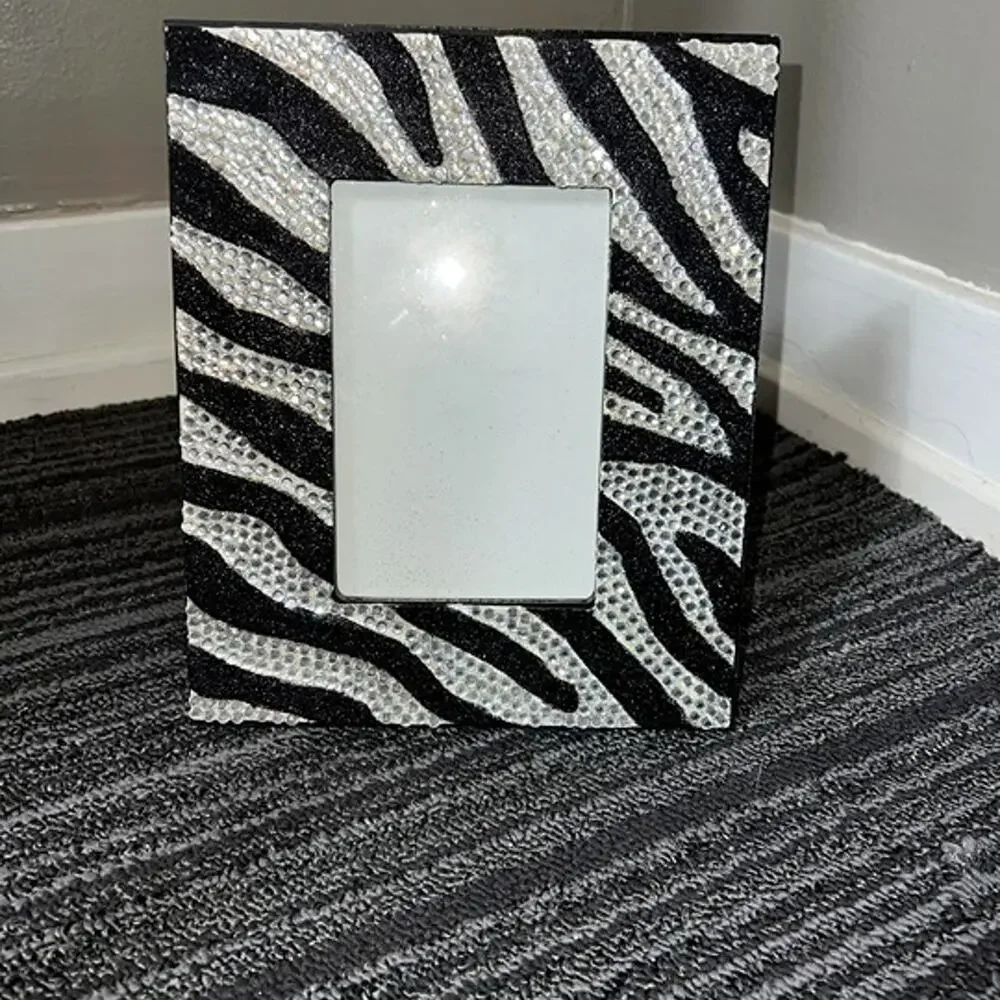 Zebra rhinestone and glitter hand embellished picture frame 3.5”x5.5” picture